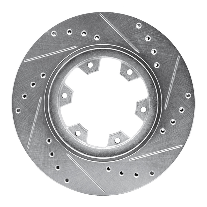 Nissan Pickup Brake Rotor (1) - Front Left - R1 Concepts - Drilled & Slotted - Silver - `85-`02